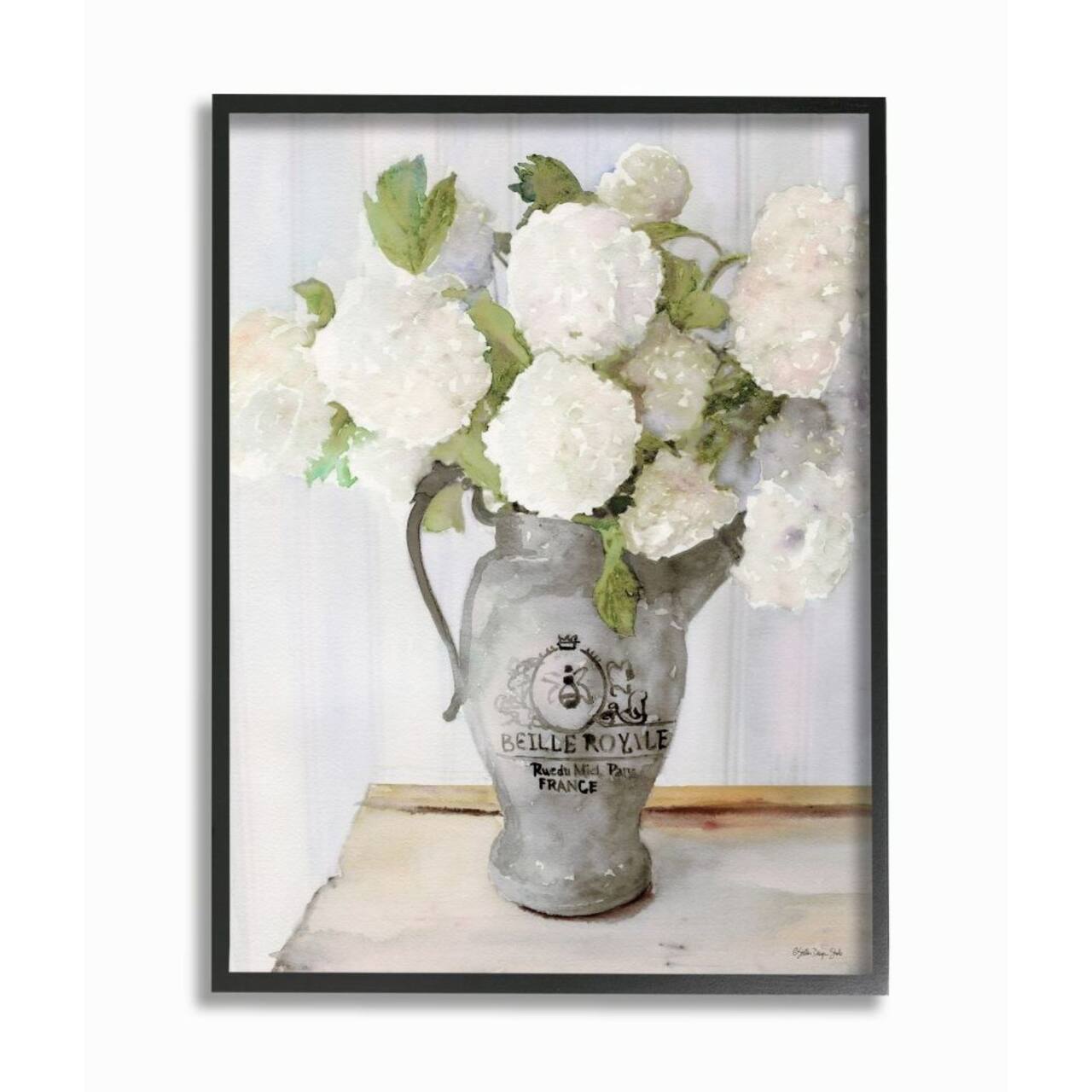 Stupell Industries White Hydrangea Bouquet Wall Art in Black Frame